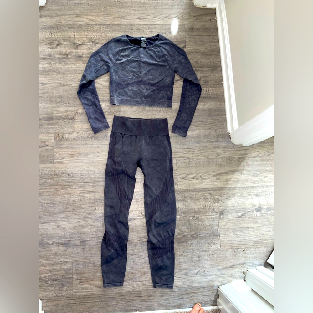 Pink washed grey work out set. Top size medium. Bottoms size small.